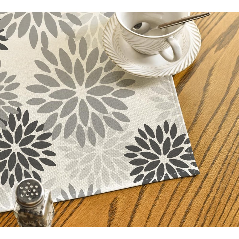 Artoid Mode Flowers Grey Dahlia Summer Table Linen, Seasonal Kitchen