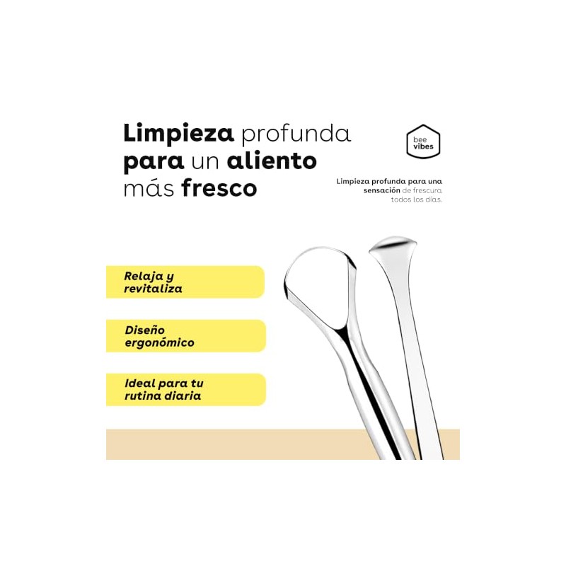 BEE VIBES Raspador de Lengua Acero Inoxidable 2 Piezas con