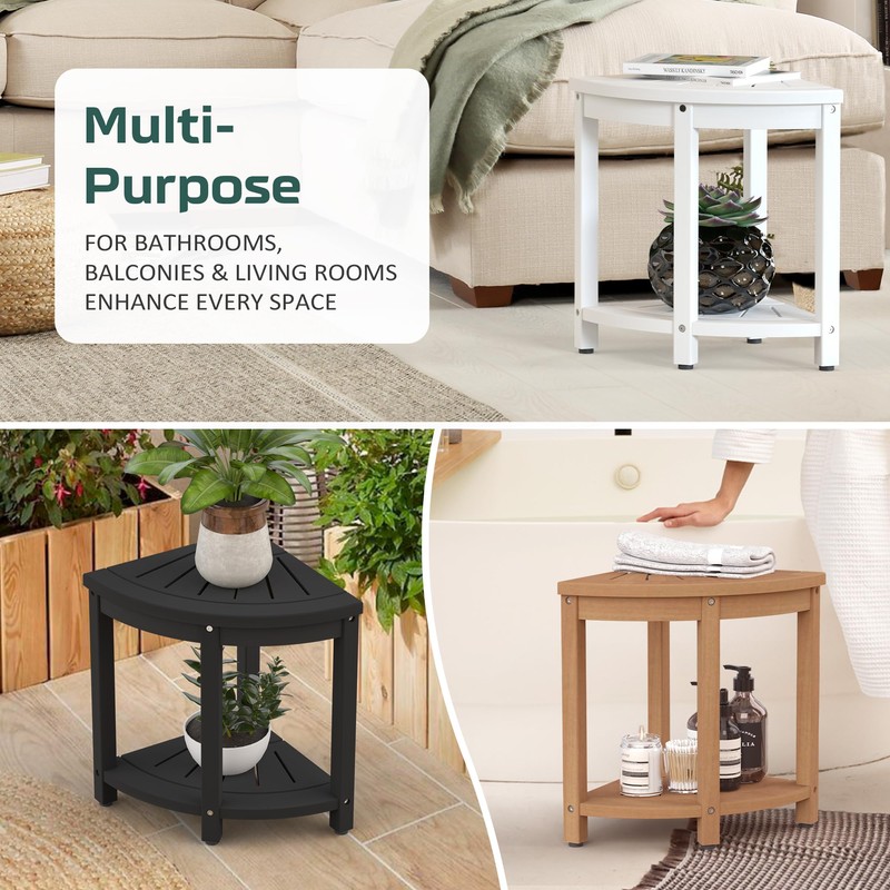 BEKVEM Waterproof Corner Shower Stool for Inside Shower, Poly Lumber