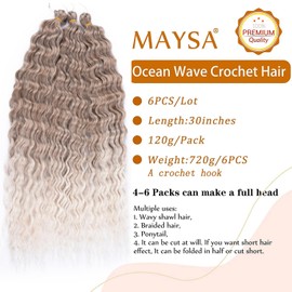 MAYSA Curly Braiding Crochet Hair Synthetic Deep Wave Crochet Hair 30 Inch 6Packs Ocean Wave Hair Extension for Women #10/56c Brown mix Blond
