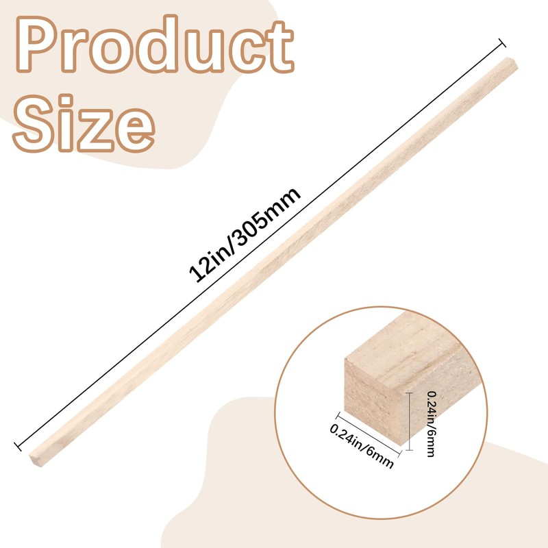 150 Pcs Balsa Wood Sticks 1/4 x 1/4 x 12