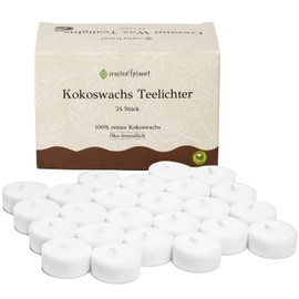 Kerzenmanufaktur x Crafted 4 Planet Pure Coconut Wax Tea Lights (Pack of 24) - Sustainable Tea Lights White - Eco Tea Lights without Case