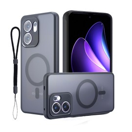 OPPO Reno13 A Case, Compatible with HUKWIMO, 2025, Magnetic Suction Type, Wireless Charging Compatible, Hybrid Structure, Shock Resistant, Strap Hole Included, Black, Compatible with OPPO Reno13A, 5G