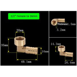HATOOLHA® Brass Hose Fitting 16mm Barb to 1/2" BSP Female 90 Degree Pipe Adapter Connector