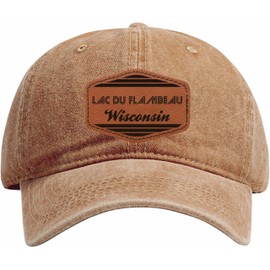 Lac du Flambeau Wisconsin City Retro Souvenir Dad Hat Unisex Soft Baseball Cap with Engraved Leather Patch Coffee