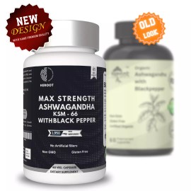 Heroot Ashwagandha Extract Root 1950mg Supplement w/ Black Pepper Root Powder 60 Cap - 300 Capsules