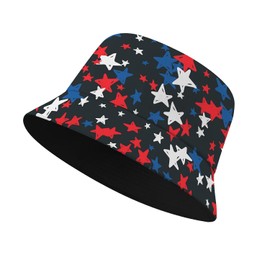 Red Blue Star Bucket Hat Beach Sun Hat Beach Fishing Hat for Men Women Teens, Reversible Double-Side-Wear