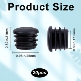 GORGECRAFT 20PCS 25mm Round Plastic Plugs Black End Caps Plug Pipe Tubing Inner Plugs Chair Leg Inserts Anti-Slip Ribbed Tube for Metal Legs Fences Glide Protection Chair Legs and Furniture, Column