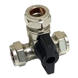 QQHL Lever 15mm Large Bore Tee Isolation Valve- Chrome Plated - Full Flow