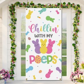 Easter Door Cover, Happy Easter Bunny Door Decorations Chillin With My Bunny Easter Egg Hanger Easter Front Door Banner Welcome Door Porch Sign Party Supplies