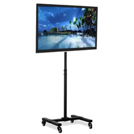 Mount-It! Mobile TV Stand with Locking Wheels | Adjustable Height Rolling Cart for 13" - 42" Flat Panel LCD LED Screens | VESA Compatible up to 200mm | Black