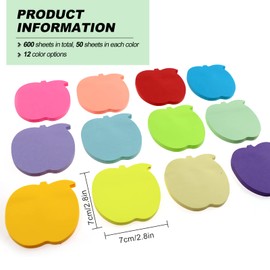 Sticky Notes, Self Sticky Post Notes, Colored Sticky Tabs for Notebooks Bible Study School Office Supplies 2.75 x 2.75 Inch 50 Pieces/Pad 600 Sheet Apples