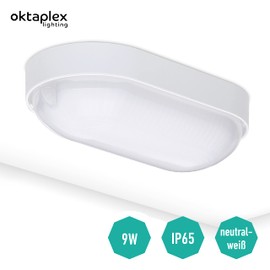 Oktaplex lighting Cellar Lamp LED with Through Wiring 9 W 4000 K Neutral White 800 lm IP65 Cellar Light Base Oval DV Wet Room Light White