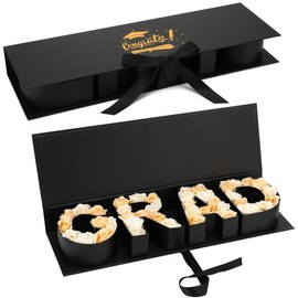 DIY Graduation Gift Box Empty Grad Letter Large Box Graduation Flower Gift Box Candy Cookie Chocolate Gift Box with Ribbon Favor for Boyfriend Son Daughter Graduation Birthday Class Reunion Party Supplies:_Empty Grad Box（Black)_1pcs