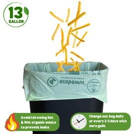 ECOBEWUS 100% Compostable 13 Gallon Bags (35 Bags) Tall Kitchen Food Scrap Disposable Compost Trash Bgas Certified Composte Bags US BPI & OK Compost Home Certified by Meeting ASTM D6400 (35 ct.)