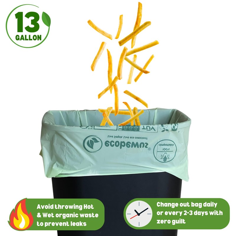 ECOBEWUS 100% Compostable 13 Gallon Bags (35 Bags) Tall Kitchen