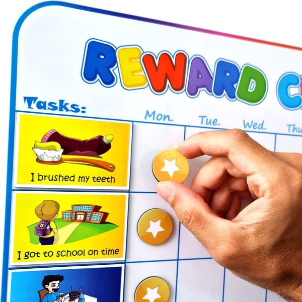 Large Magnetic Reward Chart for Kids - 127 Pre-Written Stickers