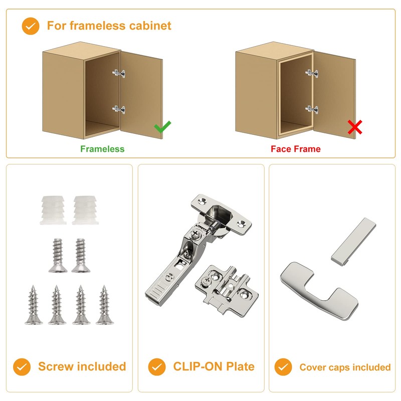 Chibery 20 Pack Frameless Inset Soft Close Concealed European Hinges,
