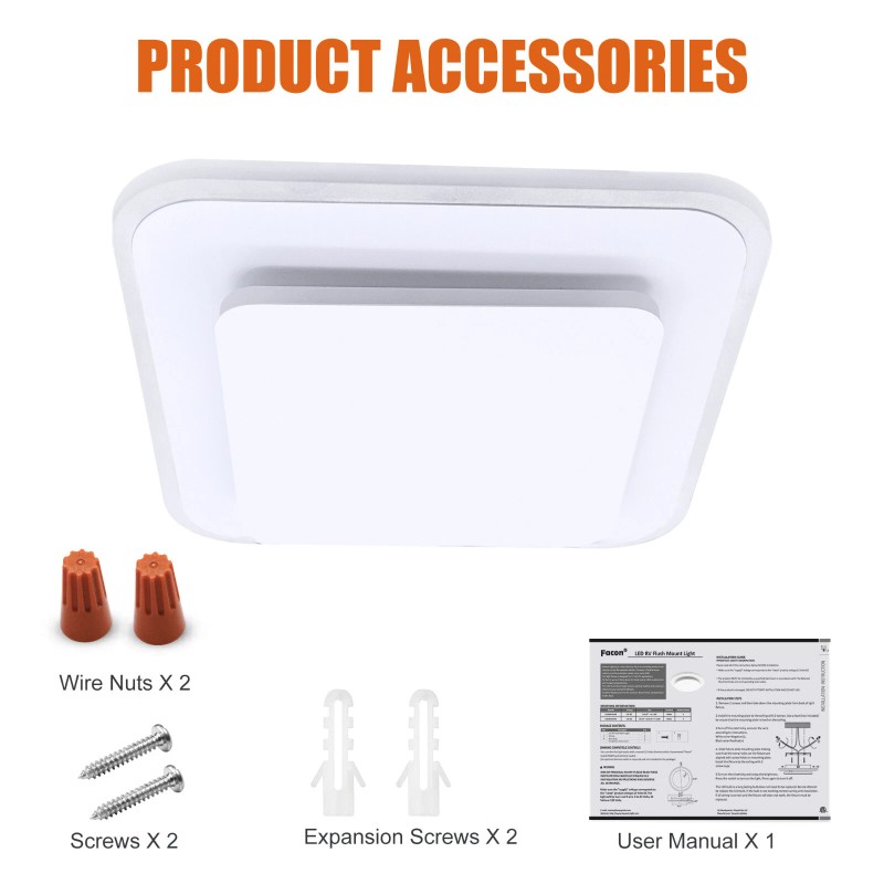 Facon 9" RV LED Acrylic Dual Square Flush Mount Lamp