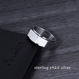 LYTTMAB Sterling S925 Silver Hexagon Ring for Men, Man's 8MM Spinner Fidget Anxiety Ring Size 12
