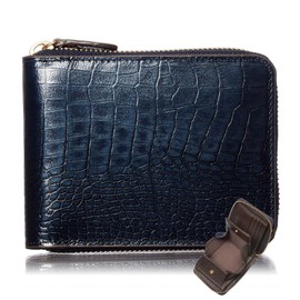 [VOICE] Italian AnnaRita Lion Men's Round Zipper, No Thickness, Bifold Wallet, Easy to Use, Box-Shaped Coin Purse, Elegant, Italian Traditional Pattern, Cowhide Leather, Present, Gift Box Included,