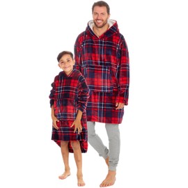 Father and Son Matching Adult and Kids Oversized Hoodie Blankets Hooded Wearable Blankets Check Kids One Size