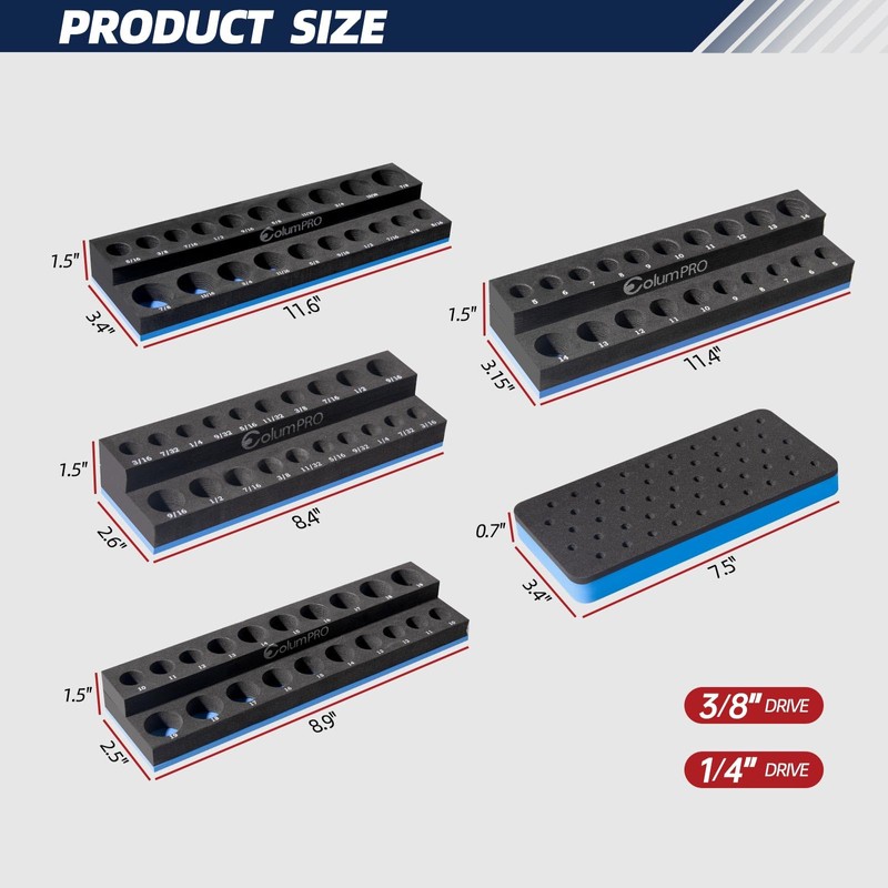 ColumPRO Foam Socket Organizer for Tool Box Drawer,Sockets Holder for