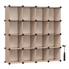 SONGMICS Cube Storage Organizer, Set of 16 Plastic Cubes, Book Shelf, Closet Organizers and Storage, Room Organization, Bedroom Living Room, 12.2 x 48.4 x 48.4 Inches, Camel Brown ULPC442K01
