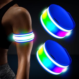 LED Armband Rechargeable for Running(2 Pack),Light Up Arm Bands for Night Walking,Running Lights for Runners,High Visibility Reflective Running Gearr for Night Safety Light Up Wristbands (Blue)