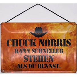 Blechschild With cord 30 x 20 cm saying: Chuck Norris kann schneller Stehen als du rennst. - Blechemma