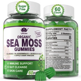 Sea Moss Gummies - Irish Sea Moss Gummies for Adults & Kids - Advanced Superfood Seamoss Supplement with Organic Bladderwrack & Burdock Root Extract，ACV for Daily Immune, Gut Cleanse, Vegan, 60 Counts