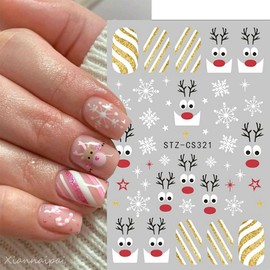 6Sheets Christmas Nail Stickers for Nail Art, Snowflake Nail Art Stickers Cute Elk Holly Red White Stripe French Tip Nail Design 3D Self-Adhesive Xmas Nail Decals for Women DIY Manicure Accessories