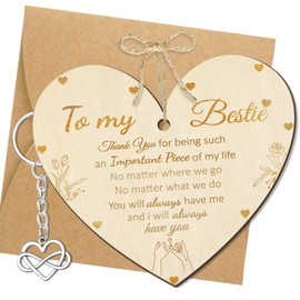 Friend Plaque, Wooden Heart Plaque with Heart-shape Keyring Friendship Gifts Light Wood Sign Keepsake Gifts Thoughtful Plaques Decorations Novelty Sign Memorial Quote Love Xmas