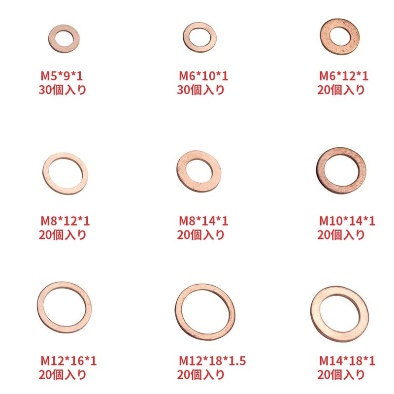ZHUOYUE 200 Piece Flat Washer Copper Washer Drain Washer Gasket