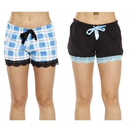 6334-10019-M Just Love Womans Pajamas Shorts - PJs - Sleepwear (Pack of 2),Black - Aqua Plaid (Pack of 2),Medium