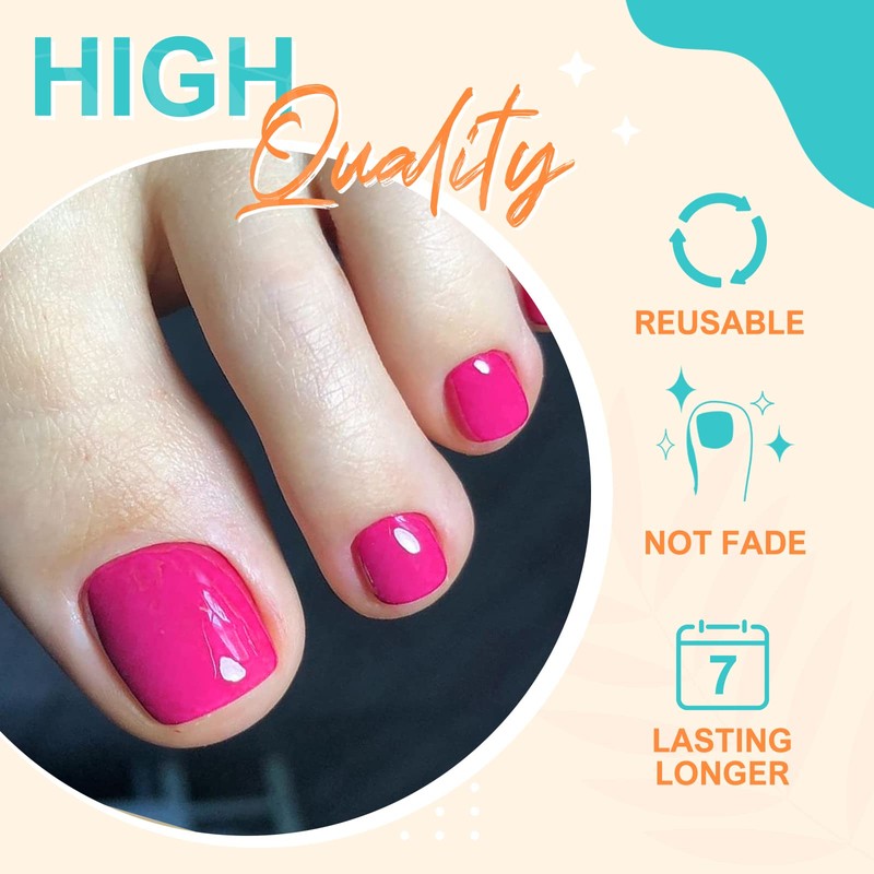 Artquee Hot Pink Fake Toenails Glossy Press on Toe Nails