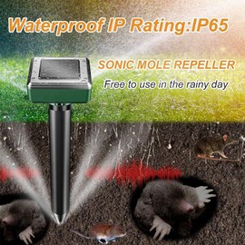 Mole Repellent Solar Powered, 4 Pack Waterproof Ultrasonic Stake Deterrent, Sonic Spikes Get Rid of Gopher, Vole, Snake, Groundhog Repeller for Lawns Garden & Yard