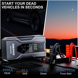 Jump Starter with Air Compressor,26800mAh Battery Booster Pack & 150PSI Tire Inflator,4000A Peak 12V with Boost for All Gas/12L Diesel,Cars,SUV,Truck, 65W Portable Air,LED Light, Smart Jumper Cables