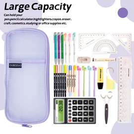 Pencil Case, Pencil Pouch, Pencil Bag, Mesh Pencil Case, Clear Pencil Case With Zipper, Large Capacity Cosmetics Bag, Organizer Box for Adult, Aesthetic Pen Bag for Office School Supplies, Purple