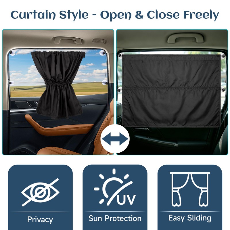 Car Window Shades, Retractable Privacy Curtain with 4 Suction Cups,