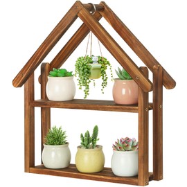 Jotsport 2 Tier Windowsill Plant Stand Small House Wood Plant Shelf Desktop Succulents Holder for Kitchen Living Room Office