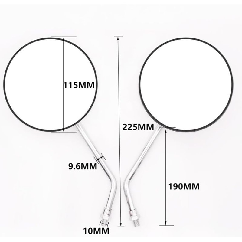 [シダーエイト] バイクミラー 丸型 シルバー メッキ 10mm 正ネジ 旧車 汎用 ヴィンテージ