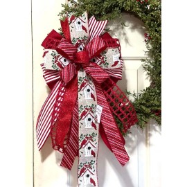 Regency 10 " CHRISTMAS BIRDHOUSE GLITTER STRIPE WIRED BOW DOOR WREATH # 143 B rb