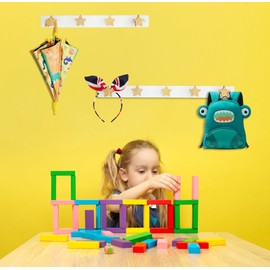 Yisiziyo Wall Mounted Kids Coat Rack with Hooks Coat Hook, Wall Mounted Backpack Hanger, Towel Rack with 4 Cute Hooks, No Drilling Needed (star-1pc)