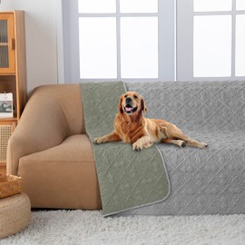 fuguitex Waterproof Dog Bed Cover Dog Blanket for Pet Furniture Bed Couch Sofa Reversible Linen Texture(52"*82",Pea Green+Light Grey)