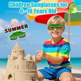 SwirlColor Boys Sunglasses, Cute Dinosaur Kids Sunglasses Polarized Boys for Boys Aged 6-10, with Bag