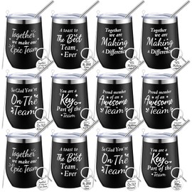 Dandat Employee Appreciation Gifts Team Gifts Thank You Gifts Stainless Steel Travel Tumbler with Straw and Keychain Inspirational Gifts for Coworkers Teacher Women Men(Black, 12 Pack)