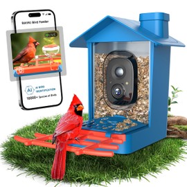 Rayki Solar Bird Feeder with Camera for Birdwatching, 2K HD with AI Recognition and Real-Time App Alerts, Smart Birdfeeder House Outdoor, IP65 Waterproof, Ideal Gifts for Bird Lovers, Blue
