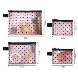 TRAKWAN 4-Piece Heart Printed Mesh Makeup Bag Set, Portable Travel Mesh Cosmetic Bags Toiletry Bags Makeup Purse Bags Mesh Zipper Storage Pouches for Home Offices Travel Accessories (Pink)