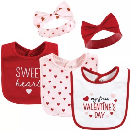 Hudson Baby Cotton Bib and Headband or Caps Set, Valentine Sweetheart, One Size